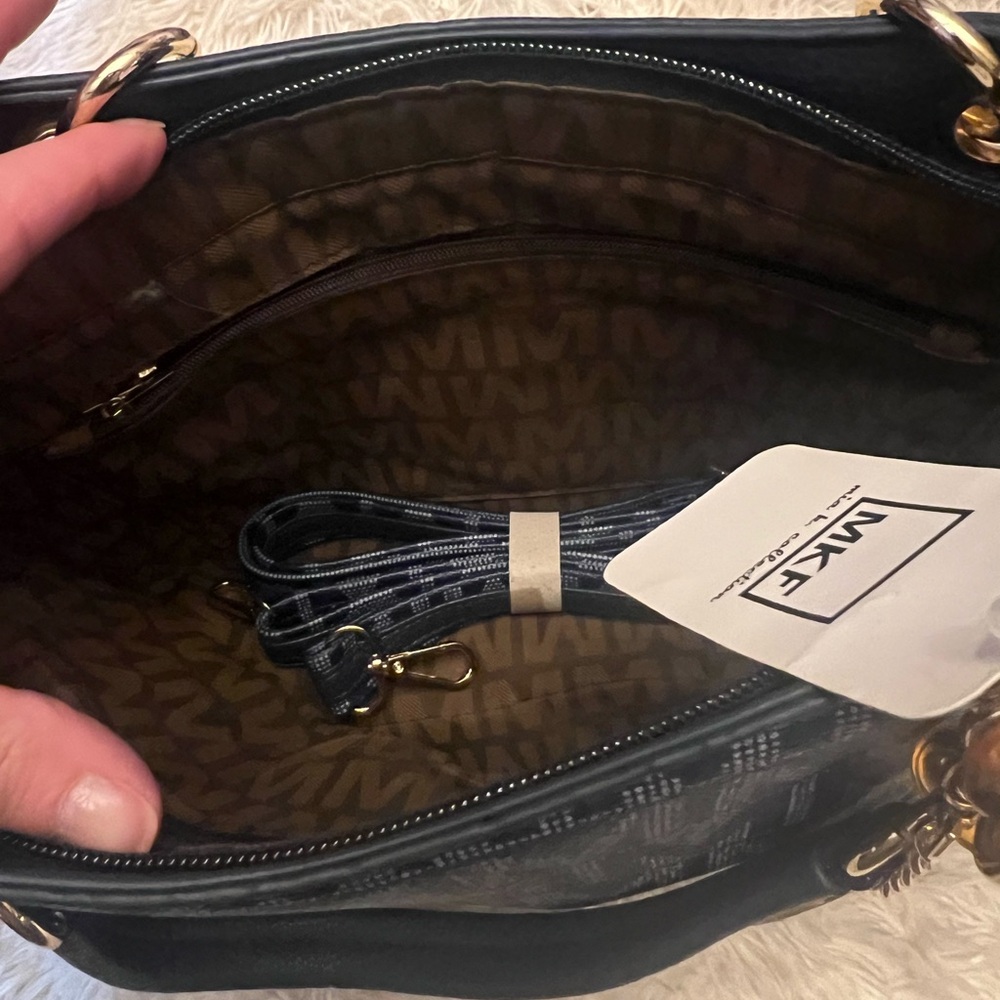 MKF Elegant Navy Blue Monogram Tote Bag - Picture 4 of 5